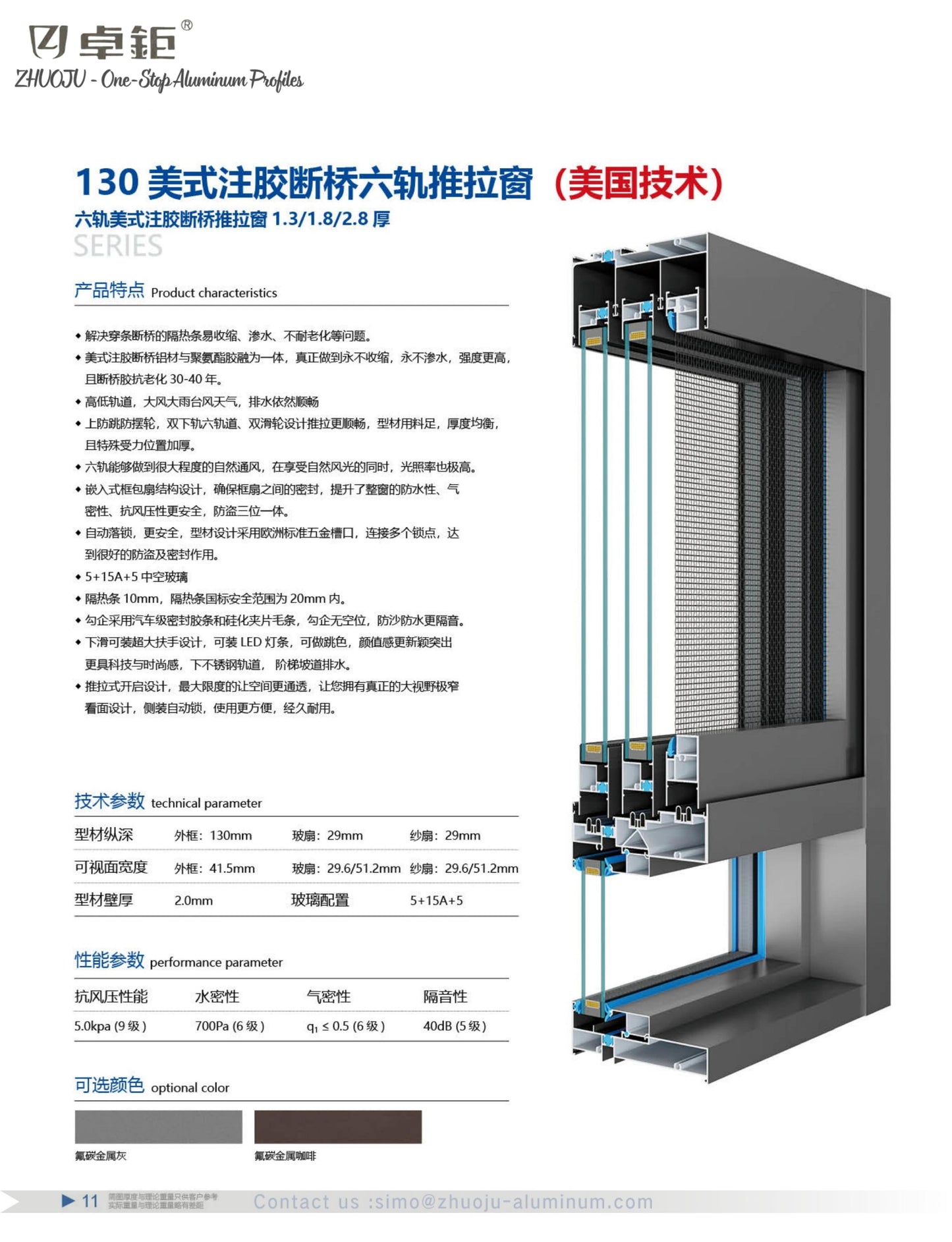 130 美式注胶断桥六轨推拉窗